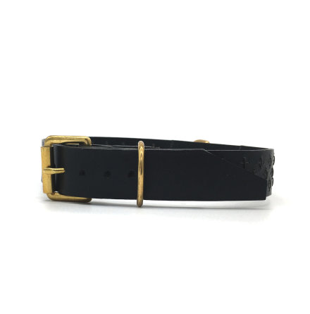 Hundhalsband - SF+ Sashiko Leather Raven Black